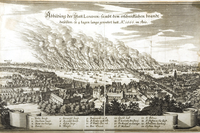 Image of Great Fire of London from 'German newspaper' c1666 courtesy London Fire Brigade